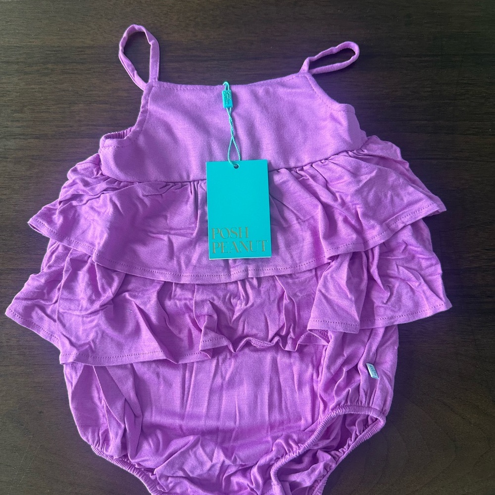 Posh Peanut Lavender Ruffle Bubble Romper